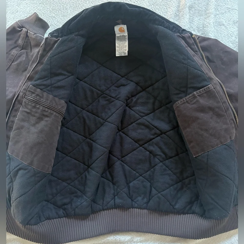 Carhartt Brown Bomber Jacket with Black Corduroy Collar - Picture 7 of 9